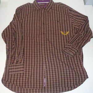 MENS ROCAWEAR L/S LOGO BUTTON FRONT SHIRT BROWN
